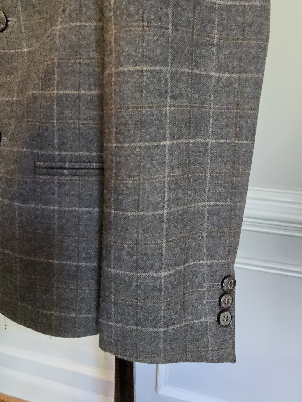 Dal Lago Club Boy's Gray Plaid Wool Sport Coat with Brown Windowpane - Picture 4 of 8